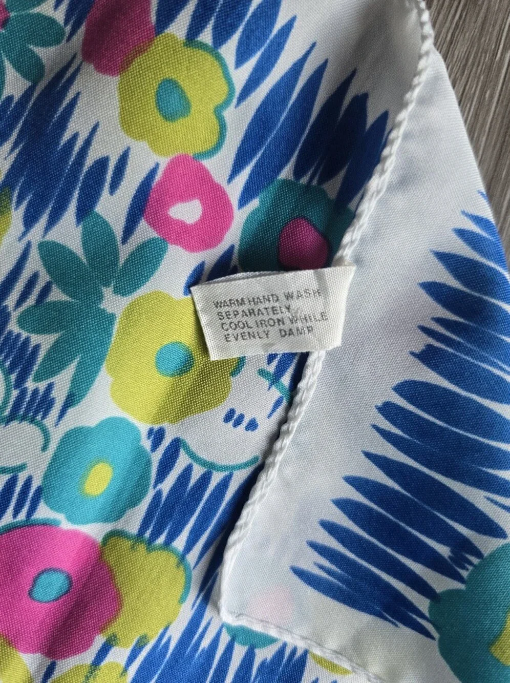 Vintage Mod Floral Scarf Long Oblong Blue Pink Polka Dot Flower Power Italy